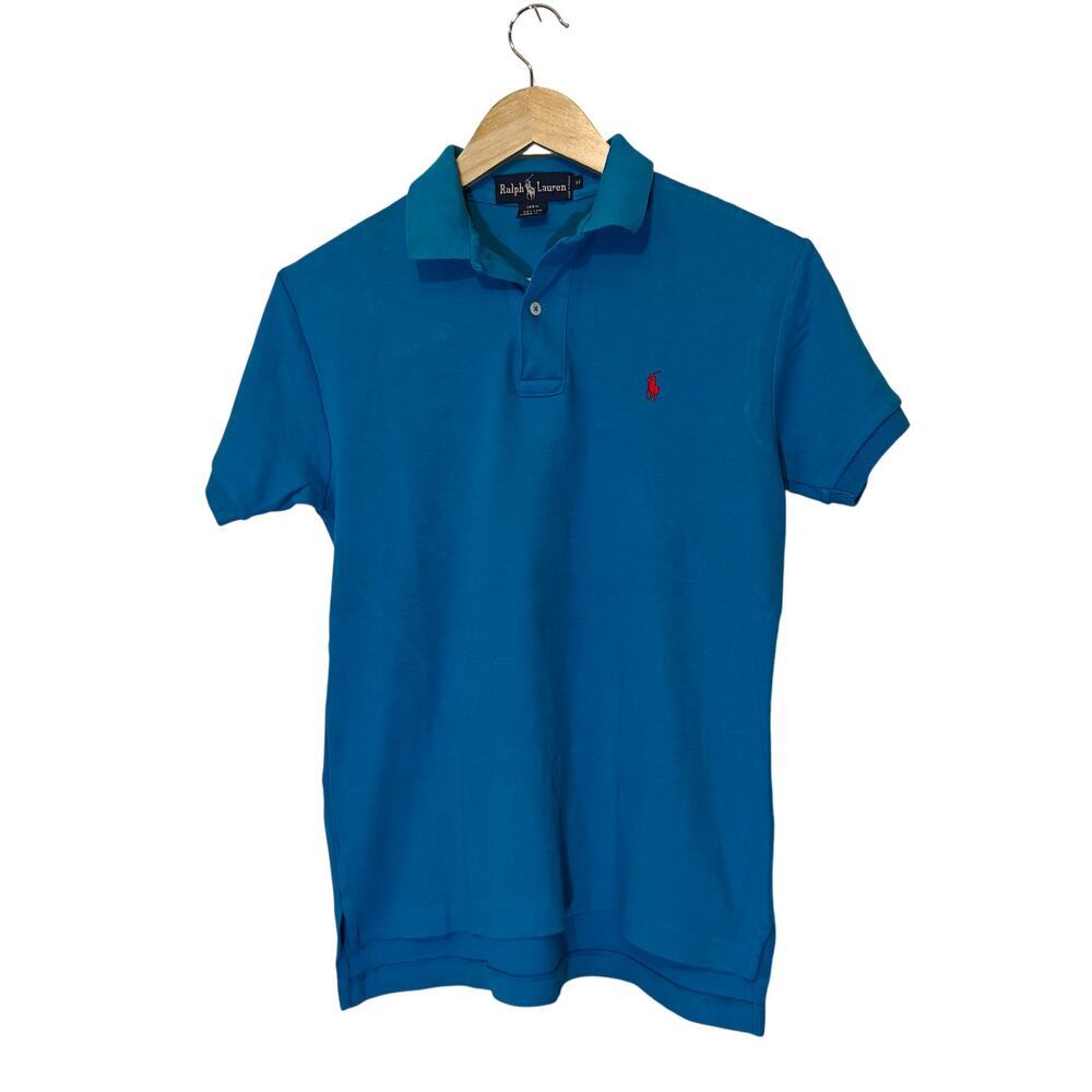 Ralph Lauren Blue Polo Shirt Red Pony Logo M 100% Cotton